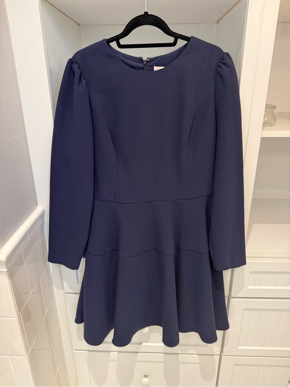 Gal Meets Glam Navy Long Sleeve Fit-and-Flare Dress